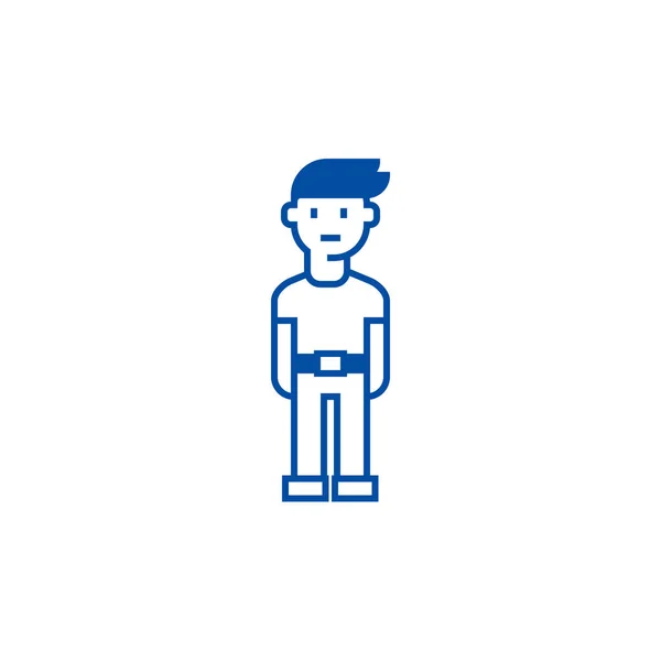 Young Man Line Icon Konzept. junger Mann flaches Vektorsymbol, Zeichen, Umriss Illustration. — Stockvektor