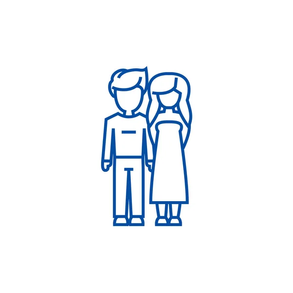 Jeune couple en ligne d'amour icône concept. Jeune couple amoureux plat vecteur symbole, signe, illustration de contour . — Image vectorielle