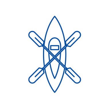 Tekne satırı simgesi kavramı Kayak. Kayak botu düz vektör simgesi, işaret, anahat illüstrasyon.