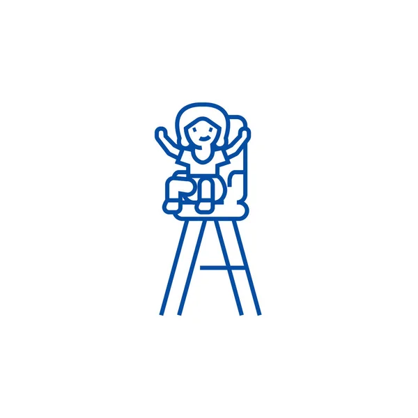Ребенок в детской линии кресла иконка. Ребенок в детском кресле плоский векторный символ, знак, набросок иллюстрации . — стоковый вектор
