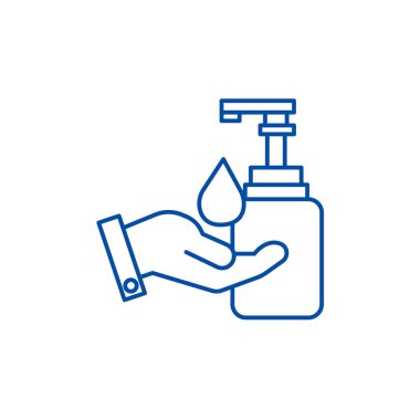 Liquid soap with hand line icon concept. Liquid soap with hand flat  vector symbol, sign, outline illustration. clipart