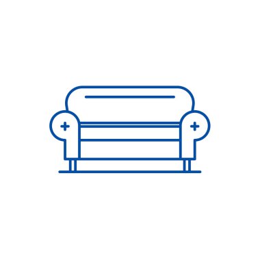 Oturma odası kanepe satırı simgesi kavramı. Oturma odası koltuk düz vektör simgesi, işareti, anahat illüstrasyon.