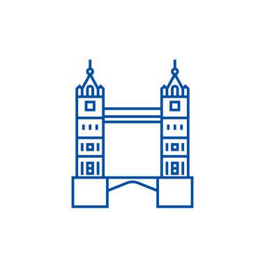 Londra kule köprü satırı simgesi kavramı. Londra tower Köprüsü düz vektör simgesi, işaret, anahat illüstrasyon.