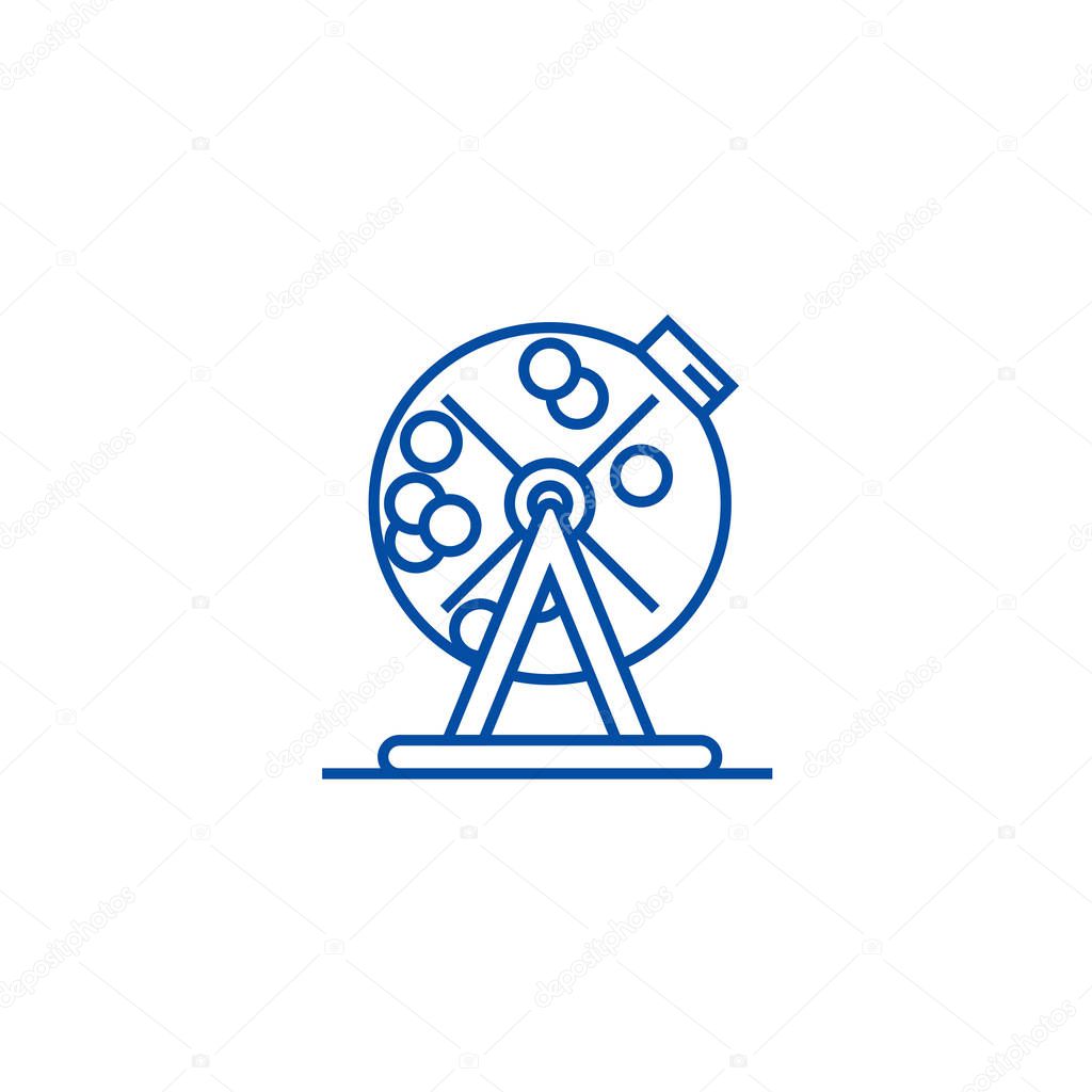 Lottery bingo cage line icon concept. Lottery bingo cage flat  vector symbol, sign, outline illustration.