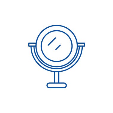 Makyaj aynası satırı simgesi kavramı. Makyaj aynası düz vektör simgesi, işaret, anahat illüstrasyon.