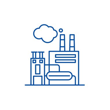 Üretim tesisi satırı simgesi kavramı. Üretim tesisi düz vektör simgesi, işaret, anahat illüstrasyon.