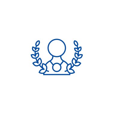 Çelenk ve madalya satırı simgesi kavramı olan adam. Adam çelenk ve madalya düz vektör simgesi, işaret, anahat illüstrasyon.