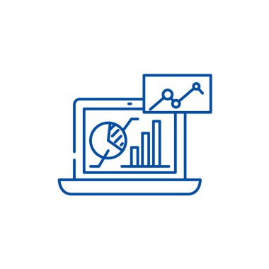Pazarlama analiz satırı simgesi kavramı. Pazarlama analiz düz vektör simgesi, işaret, anahat illüstrasyon.