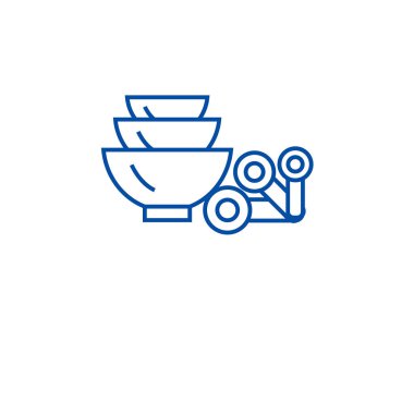 Ölçme kaşık simgesi kavramı satır. Ölçme kaşık düz vektör simgesi, işaret, anahat illüstrasyon.