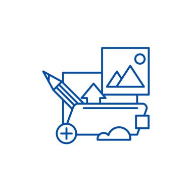 Medya dosyaları satırı simgesi kavramı. Medya dosyaları düz vektör simgesi, işaret, anahat illüstrasyon.