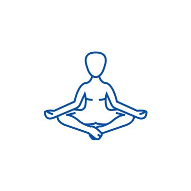 Meditasyon, yoga duruş, lotus satırı simgesi kavramı. Meditasyon, yoga duruş, lotus düz vektör simgesi, işaret, anahat illüstrasyon.