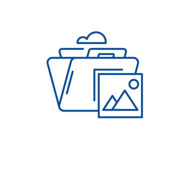 Medya satırı simgesi kavramı arşivleme. Medya Arşiv düz vektör simgesi, işaret, anahat illüstrasyon.