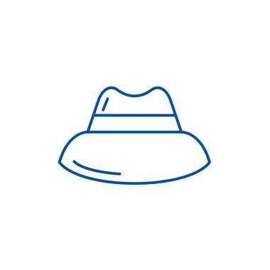 Erkek şapka hat simgesi kavramı. Erkek şapka düz vektör simgesi, işaret, anahat illüstrasyon.