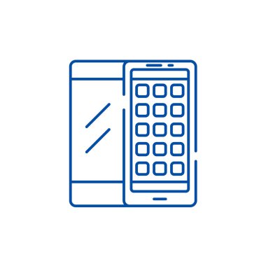 Mobil uygulamalar satırı simgesi kavramı. Mobil uygulamalar düz vektör simgesi, işaret, anahat illüstrasyon.