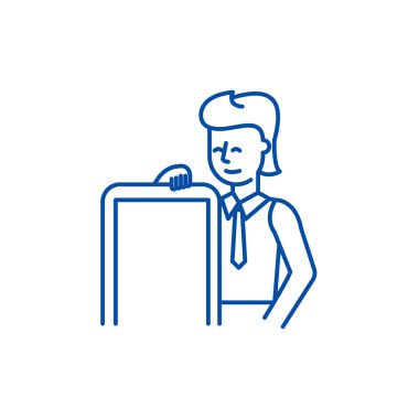 Mobil uygulama geliştirme satırı simgesi kavramı. Mobil uygulama geliştirme düz vektör simgesi, işaret, anahat illüstrasyon.