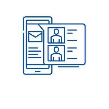 Hareketli kişiler satırı simgesi kavramı. Hareketli kişiler düz vektör simgesi, işaret, anahat illüstrasyon.