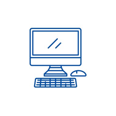 Modern bilgisayar satırı simgesi kavramı. Modern bilgisayar düz vektör simgesi, işaret, anahat illüstrasyon.