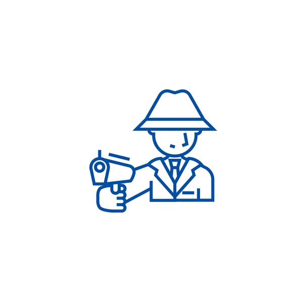 Maffia, man met geweer lijn pictogram concept. Maffia, man met geweer platte vector symbool, teken, overzicht illustratie. — Stockvector