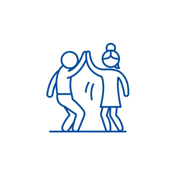 Homme et femme dansent ligne icône concept. L'homme et la femme dansent symbole vectoriel plat, signe, illustration de contour . — Image vectorielle
