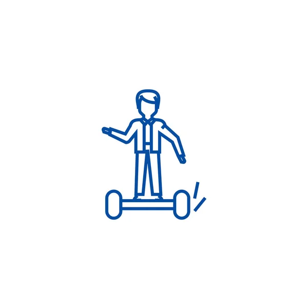 Hombre en concepto de icono de línea giroscooter. Hombre en giroscooter símbolo de vector plano, signo, esbozo ilustración . — Vector de stock