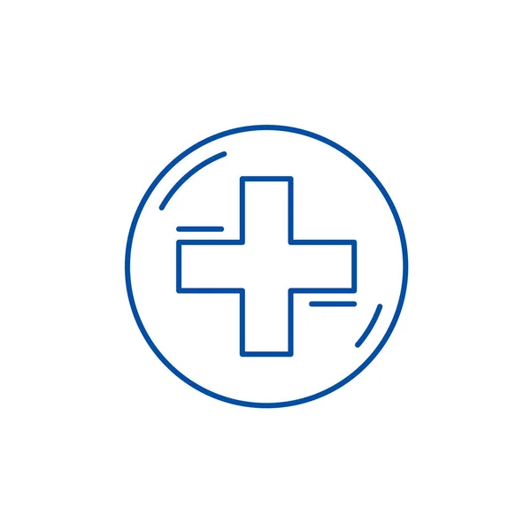 Concepto de icono de línea cruzada médica. Médico cruz plana vector símbolo, signo, esquema ilustración . — Vector de stock