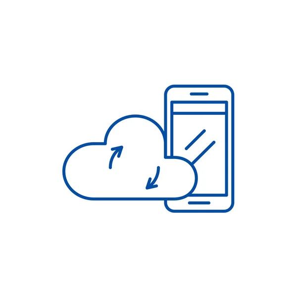 Mobila cloud data linje ikon konceptet. Mobil moln data platt vektor symbol, underteckna, disposition illustration. — Stock vektor