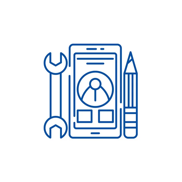 Programowanie aplikacji mobilnych linii ikona koncepcja. Mobilne płaskie wektor symbol, znak, ilustracja kontur. — Wektor stockowy