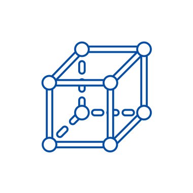 Moleküler küp satır simgesi kavramı. Moleküler küp düz vektör simgesi, işaret, anahat illüstrasyon.