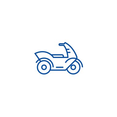 Motosiklet, motosiklet satırı simgesi kavramı. Motosiklet, motosiklet düz vektör simgesi, işaret, anahat illüstrasyon.
