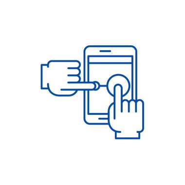 Multi touch satırı simgesi kavramı. Multi touch düz vektör simgesi, işaret, anahat illüstrasyon.