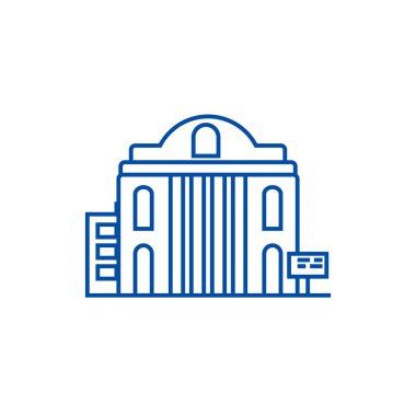 Müze satırı simgesi kavramı. Müze düz vektör simgesi, işaret, anahat illüstrasyon.