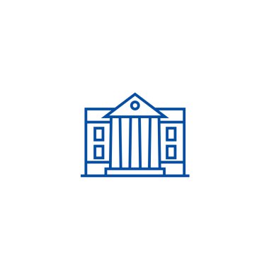 Müzesi, Parlamento satırı simgesi kavramı. Müze, Parlamento düz vektör simgesi, işaret, anahat illüstrasyon.