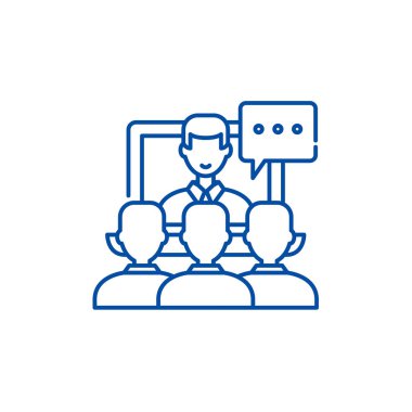 Online ders satırı simgesi kavramı. Online ders düz vektör simgesi, işaret, anahat illüstrasyon.