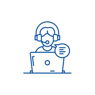 Online çizgi simgesini konsept danışmanlık. Online danışmanlık düz vektör simgesi, işaret, anahat illüstrasyon.