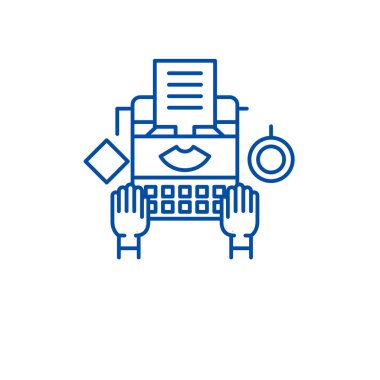 Online Reklam Yazarlığı satırı simgesi kavramı. Online Reklam Yazarlığı düz vektör simgesi, işaret, anahat illüstrasyon.