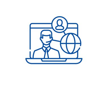 Çevrimiçi ekip çalışması kavramı satırı simgesi kavramı. Çevrimiçi ekip çalışması kavramı düz vektör simgesi, işaret, anahat illüstrasyon.