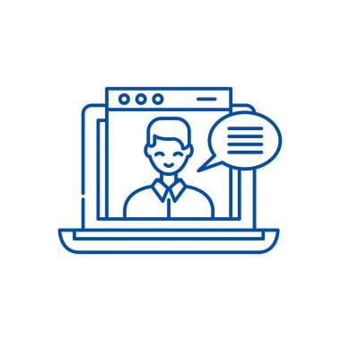 Online video ders satırı simgesi kavramı. Online video ders düz vektör simgesi, işaret, anahat illüstrasyon.