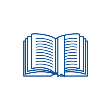 Etiket satırı simgesi konsepti ile açık bir kitap. Etiketi düz vektör simgesi, işaret, anahat illüstrasyon ile açık kitap.