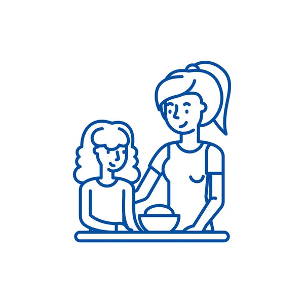 Concepto de icono de línea de mamá e hija. Madre e hija vector plano símbolo, signo, esquema ilustración . — Vector de stock