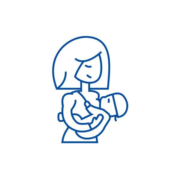 Концепція материнського грудного вигодовування дитячої лінії. Мати грудного вигодовування дитини плоский векторний символ, знак, контурна ілюстрація . — стоковий вектор
