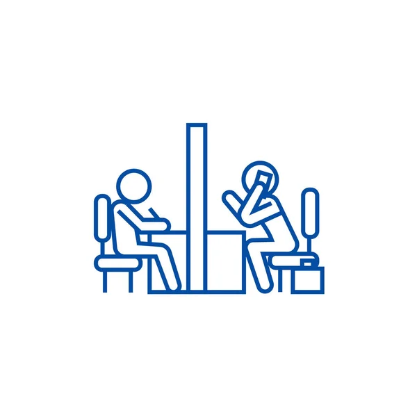 De kamer van de onderhandelingen, coworking office lijn pictogram concept. Onderhandelingen kamer, coworking office platte vector symbool, teken, overzicht illustratie. — Stockvector