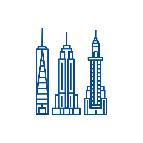 New york skyline icon concept. Символ горизонта Нью-Йорка плоский вектор, знак, набросок иллюстрации . — стоковый вектор