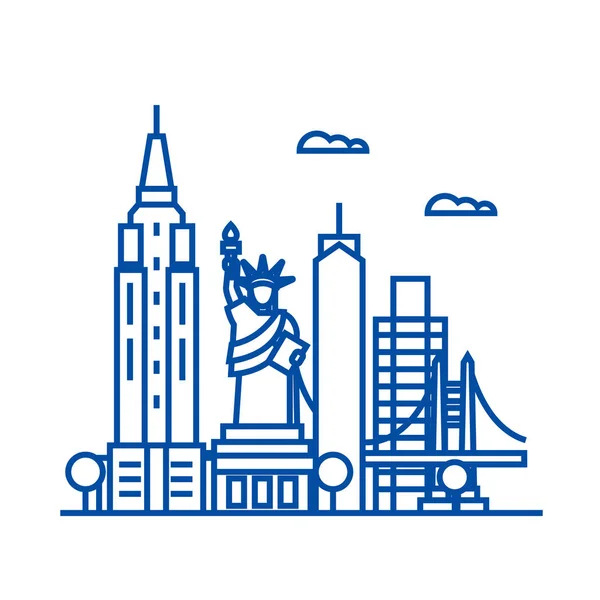 New york usa line icon concept. Nueva york usa vector plano símbolo, signo, esquema ilustración . — Archivo Imágenes Vectoriales