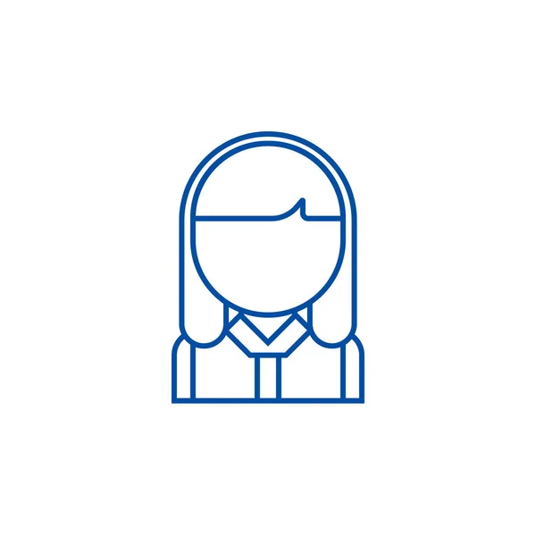 Office vrouw lijn pictogram concept. Office vrouw platte vector symbool, teken, overzicht illustratie. — Stockvector