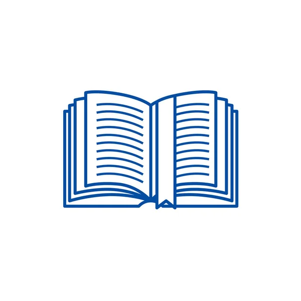 Offenes Buch mit Tagline-Icon-Konzept. Buch öffnen mit Tag flaches Vektorsymbol, Zeichen, Umrissillustration. — Stockvektor