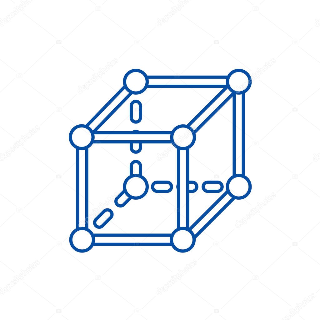 Molecular cube line icon concept. Molecular cube flat  vector symbol, sign, outline illustration.