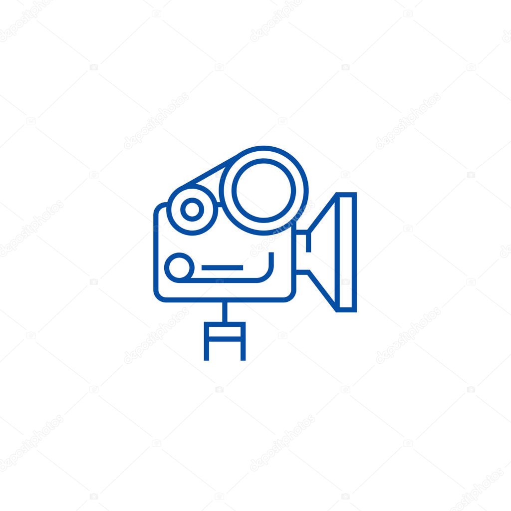 Movie camera line icon concept. Movie camera flat  vector symbol, sign, outline illustration.