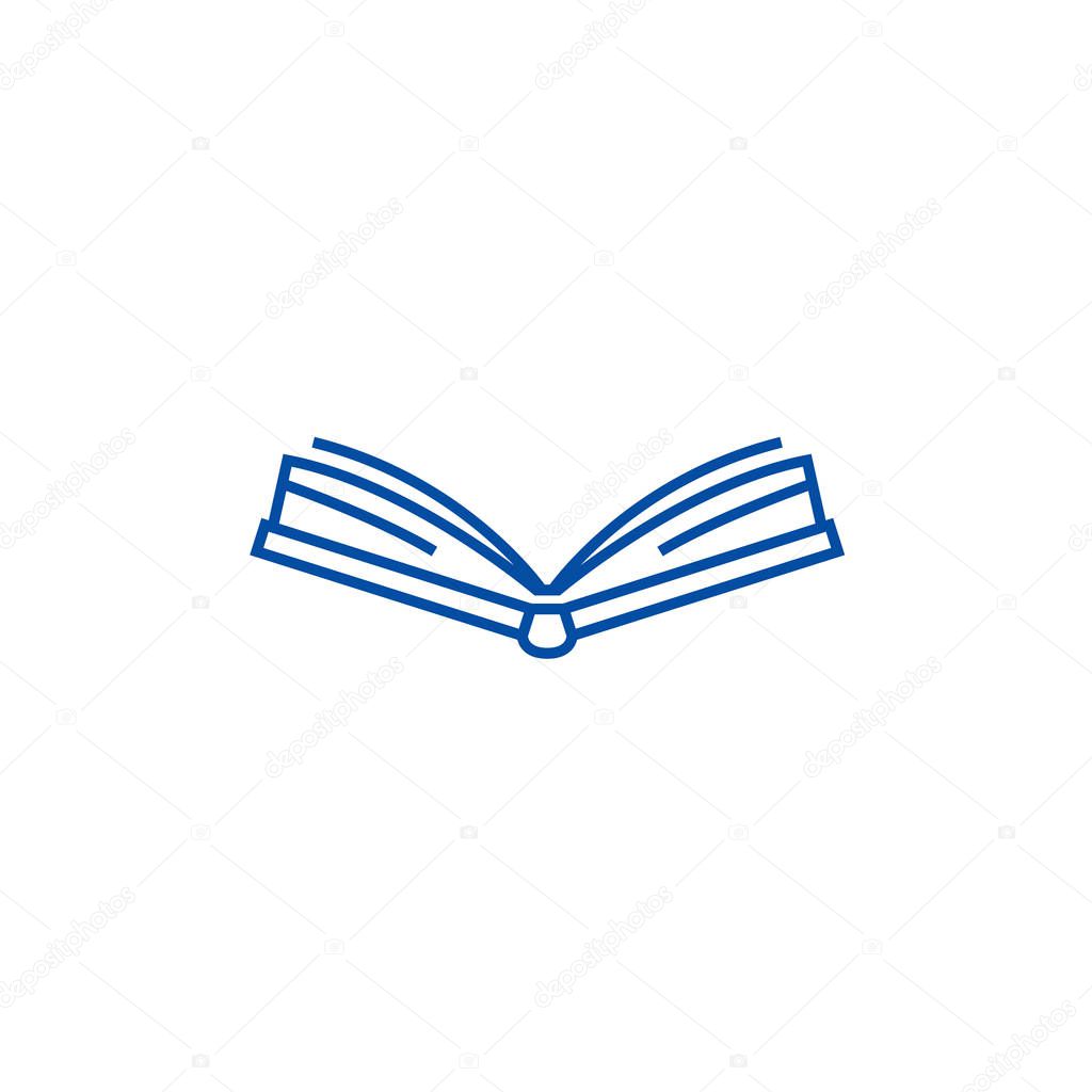 Open book frontview line icon concept. Open book frontview flat  vector symbol, sign, outline illustration.