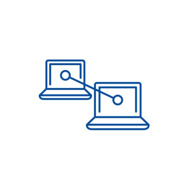 P2P iletişim hattı simgesi kavramı. P2P iletişim düz vektör simgesi, işaret, anahat illüstrasyon.