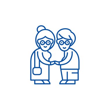 Emekliler satırı simgesi kavramı. Emekliler düz vektör simgesi, işaret, anahat illüstrasyon.